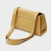 Faux pearl embellished flap PU leather shoulder bag