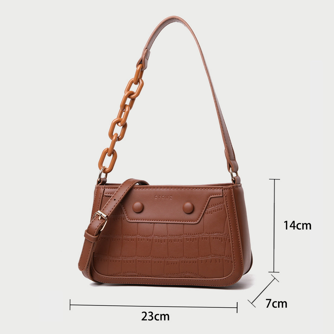Croc-effect panel chained handle PU leather shoulder bag