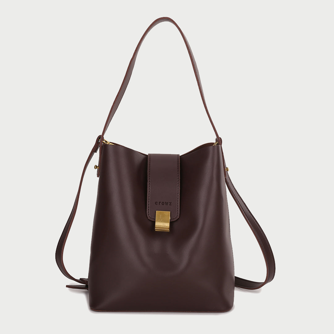 Metal clasp closure strap PU leather bucket bag (2-in-1 set)