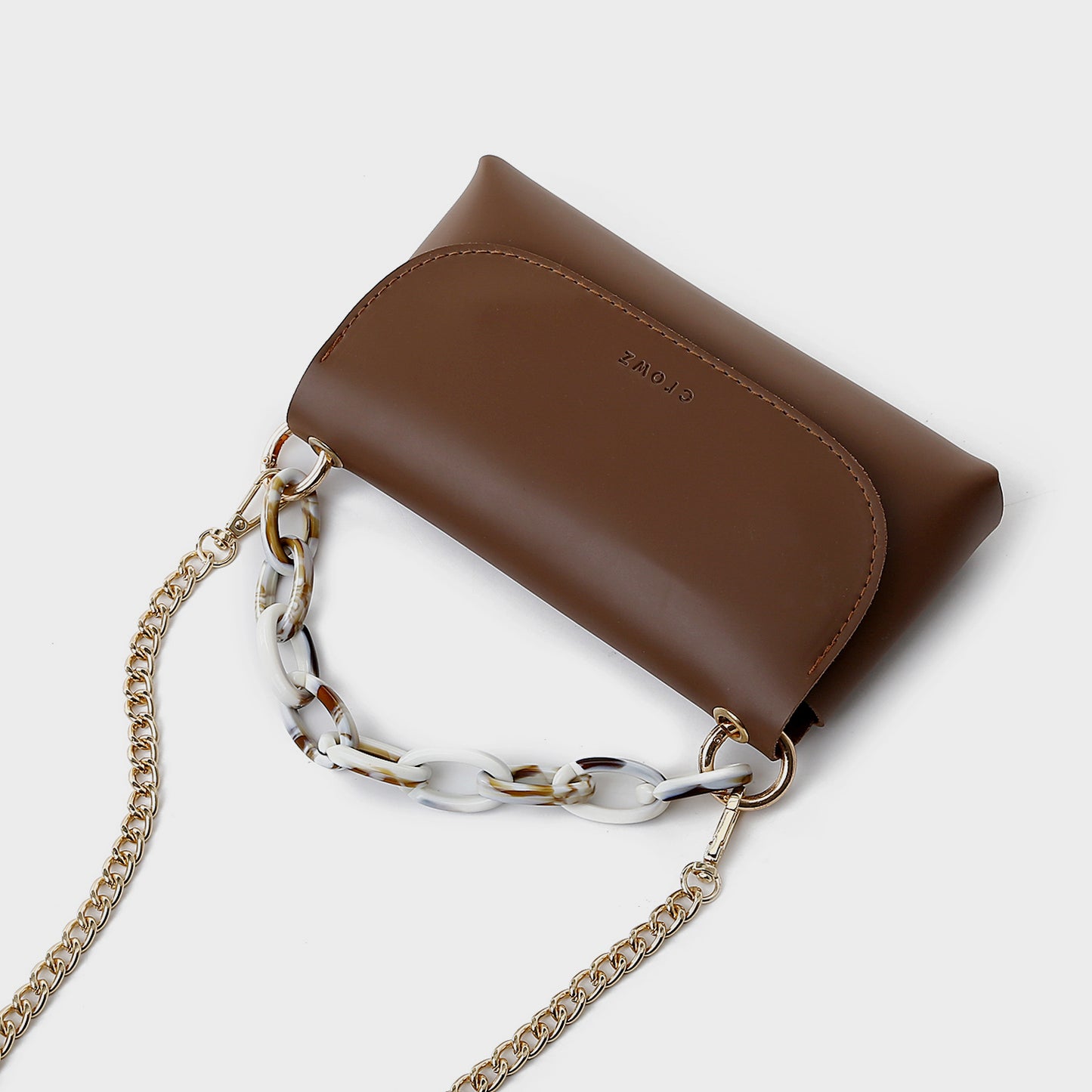 Chain handle flapover slim PU leather crossbody bag