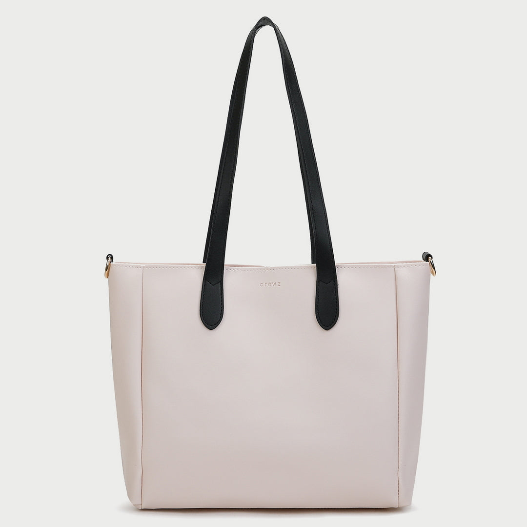 Contrast strap roomy PU leather tote bag
