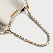 Woven chain handle croc-effect PU leather bucket bag