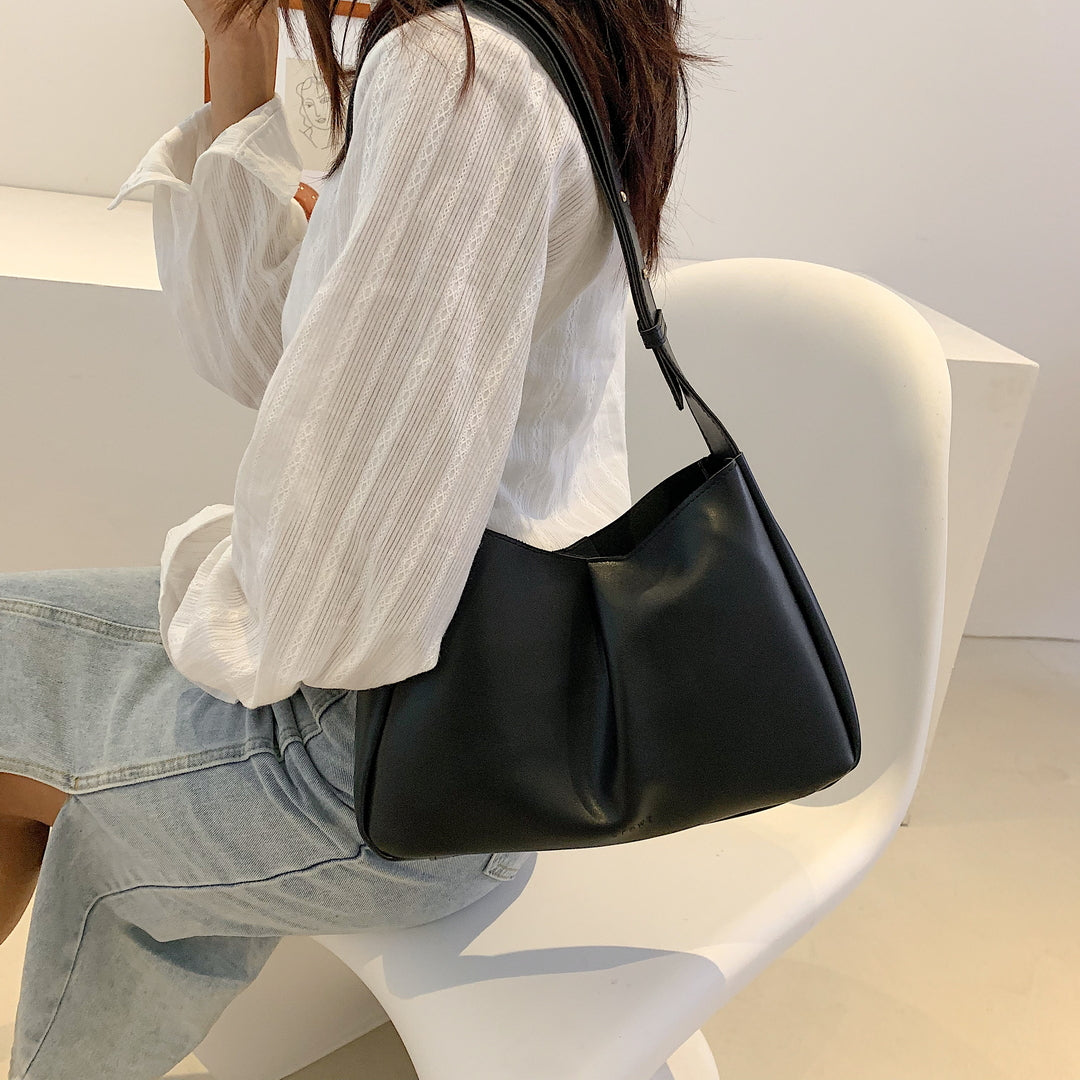 Pleated detail PU leather shoulder bag (2-in-1 set)