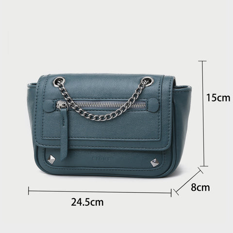 Zipped front flap studded PU leather crossbody bag