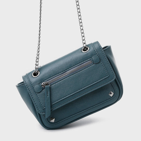Zipped front flap studded PU leather crossbody bag