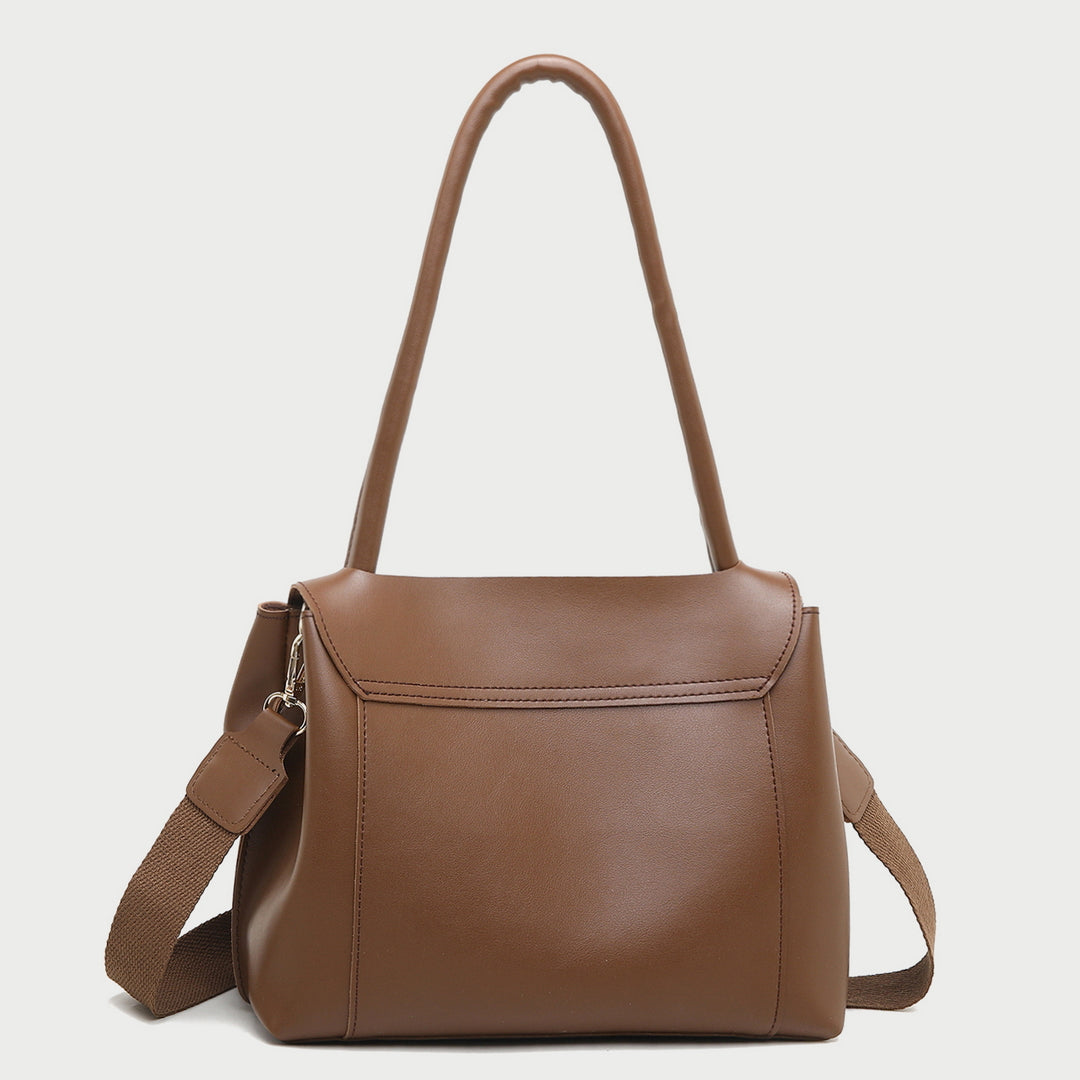Minimalistic open-top flap style PU leather tote bag