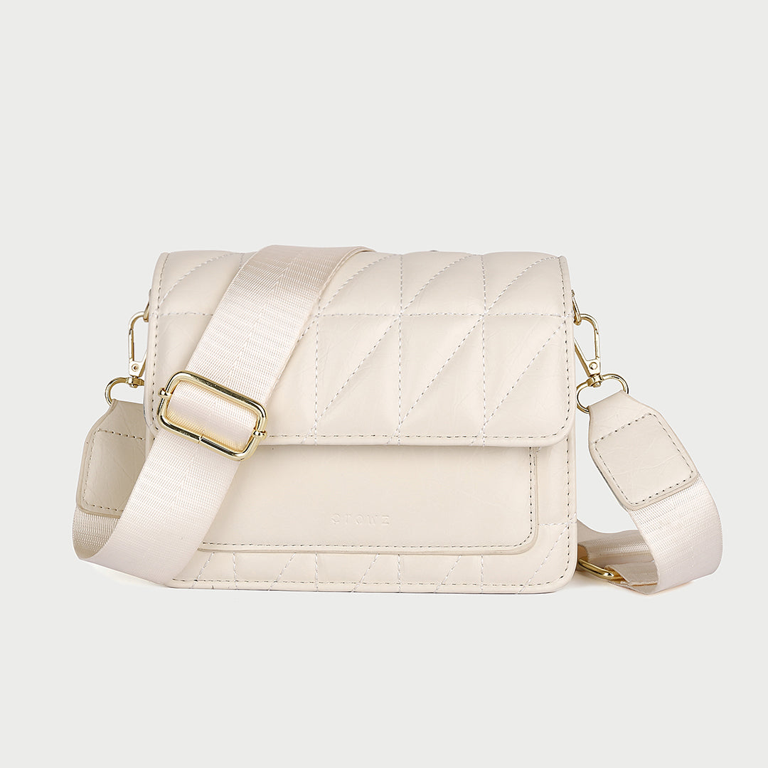 Flap style dual compartment quilted PU leather crossbody bag