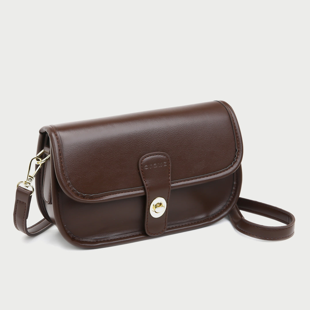 Metal turn-lock strap saddle style PU leather crossbody bag