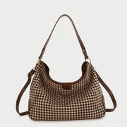 Houndstooth print PU leather trim shoulder bag (with an extra strap)