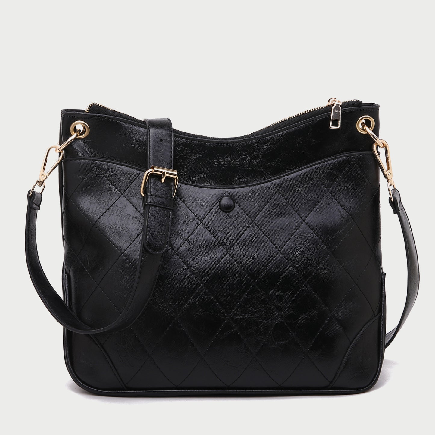 Quilted front pocket zipped roomy PU leather crossbody bag