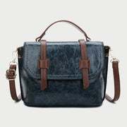 Retro contrast strapped flapover style unisex marble-effect PU leather bag