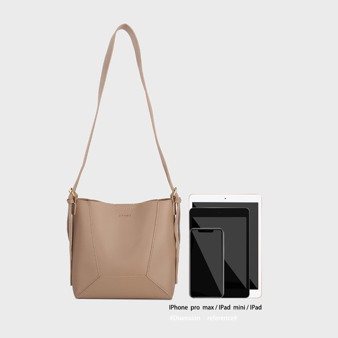 Double-strap detail shoulder strap PU leather bucket bag (2-in-1)