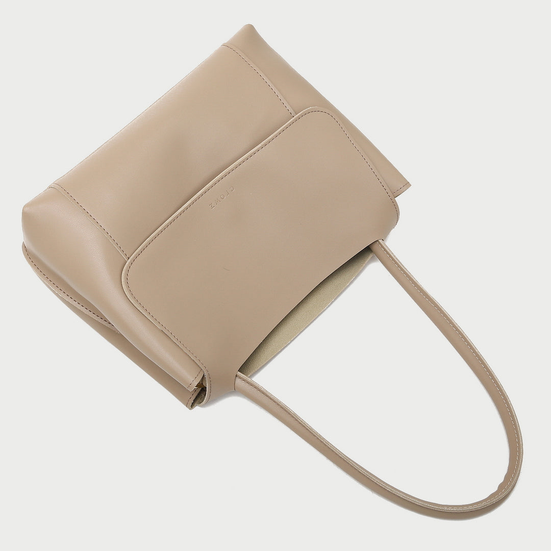 Minimalistic open-top flap style PU leather tote bag
