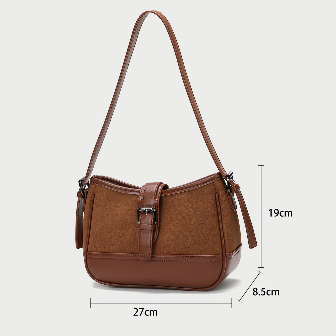 Retro classic saddle style buckle strap detail PU leather shoulder bag