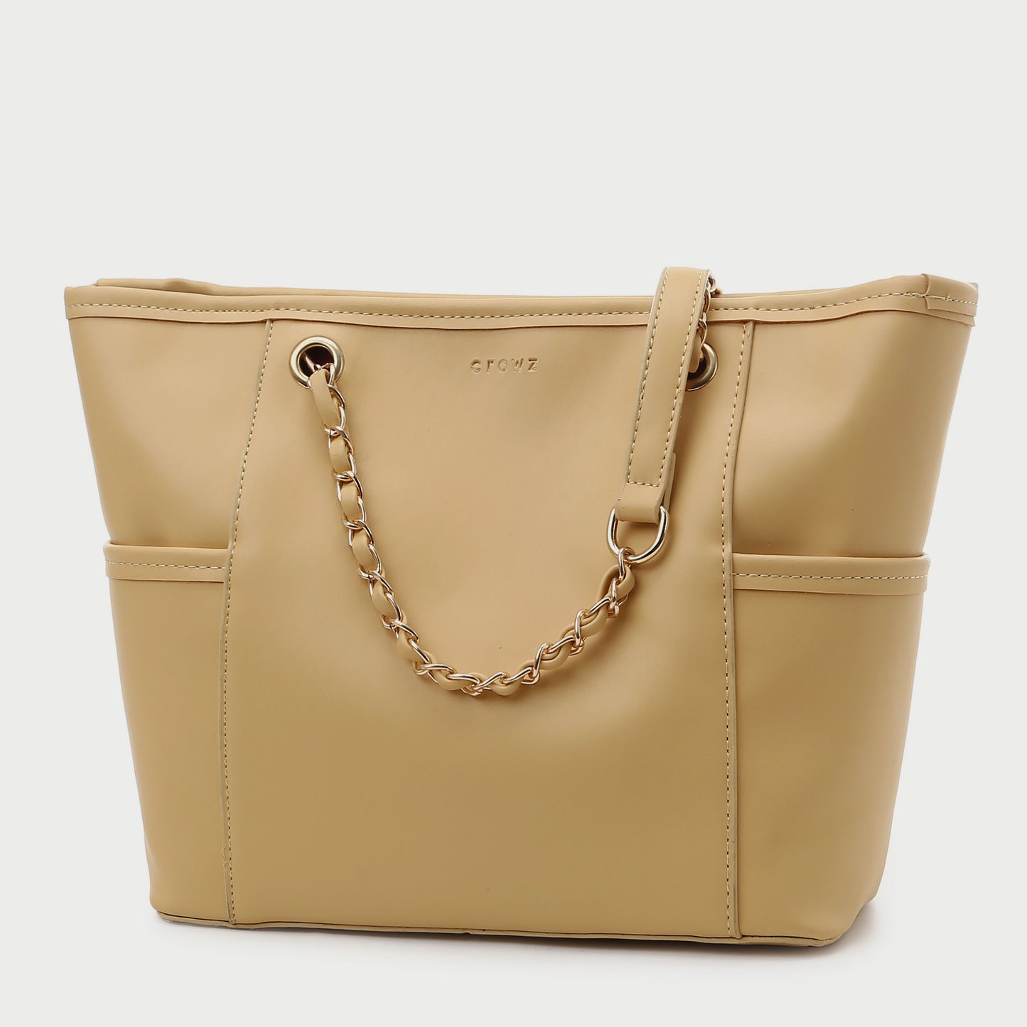 Chain handle side pocket soft PU leather Tote