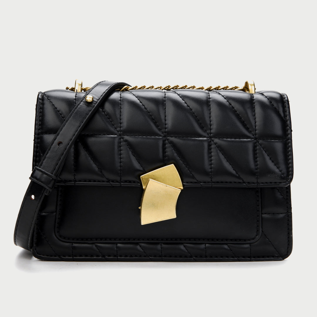 Modern abstract metal closure quilted PU leather crossbody bag