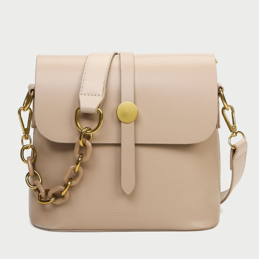 Retro studded flap chained strap PU leather crossbody bag