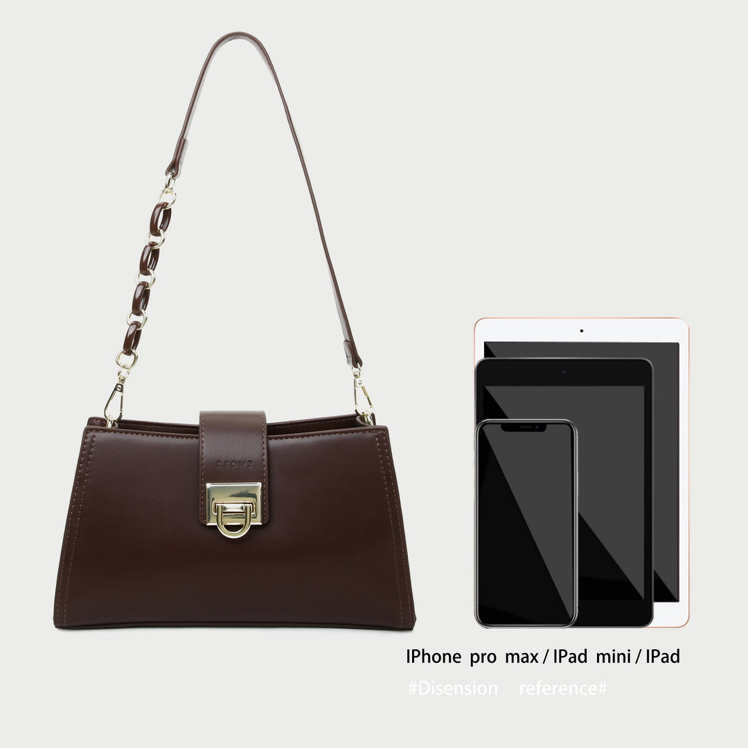 Contrast chain strap trapezoid PU leather shoulder bag