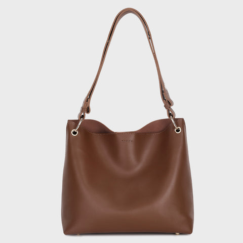 Minimalistic metal stud detail strap PU leather shoulder bag (2-in-1 set)