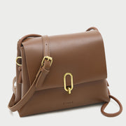 Oval hoop metallic closure dual compartment PU leather bag