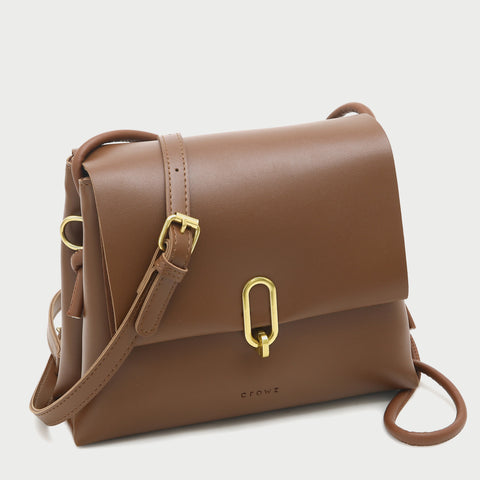 Oval hoop metallic closure dual compartment PU leather bag