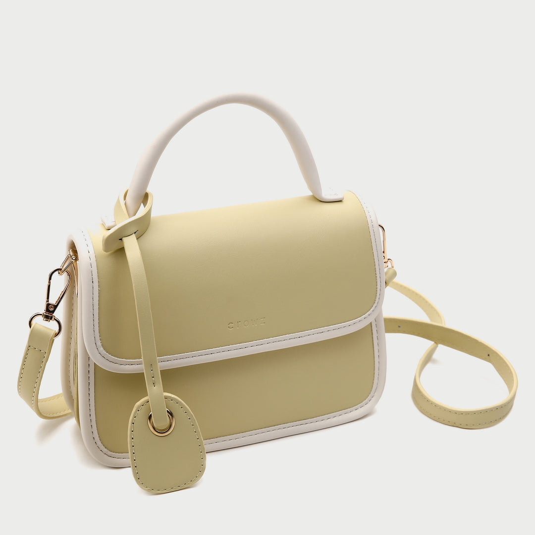 Contrast border top handle PU leather crossbody bag