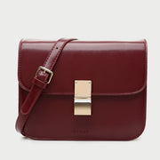 Metal clasp flap front PU leather crossbody bag