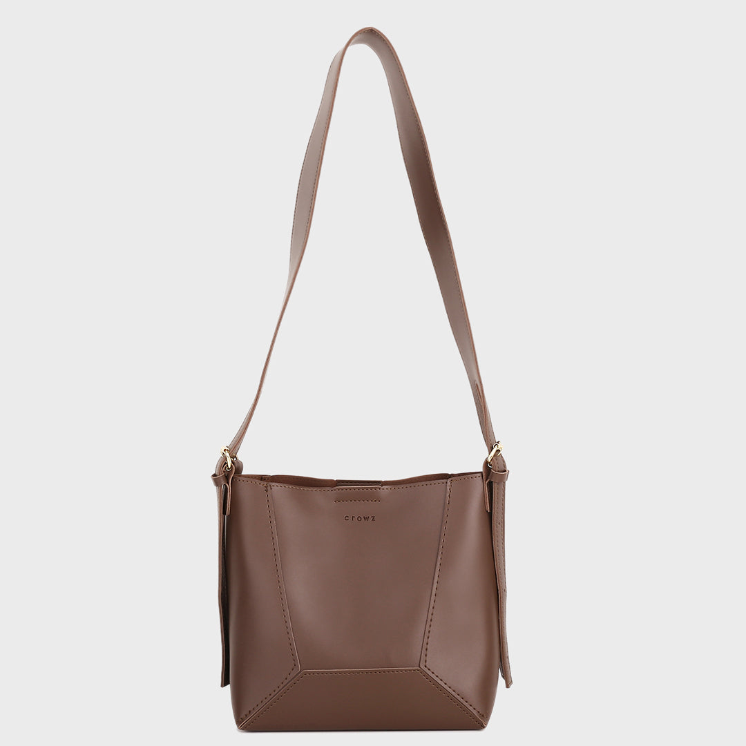 Double-strap detail shoulder strap PU leather bucket bag (2-in-1)