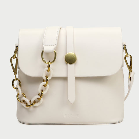 Retro studded flap chained strap PU leather crossbody bag