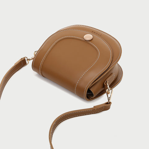 Contrast stud topstitched PU leather saddle bag