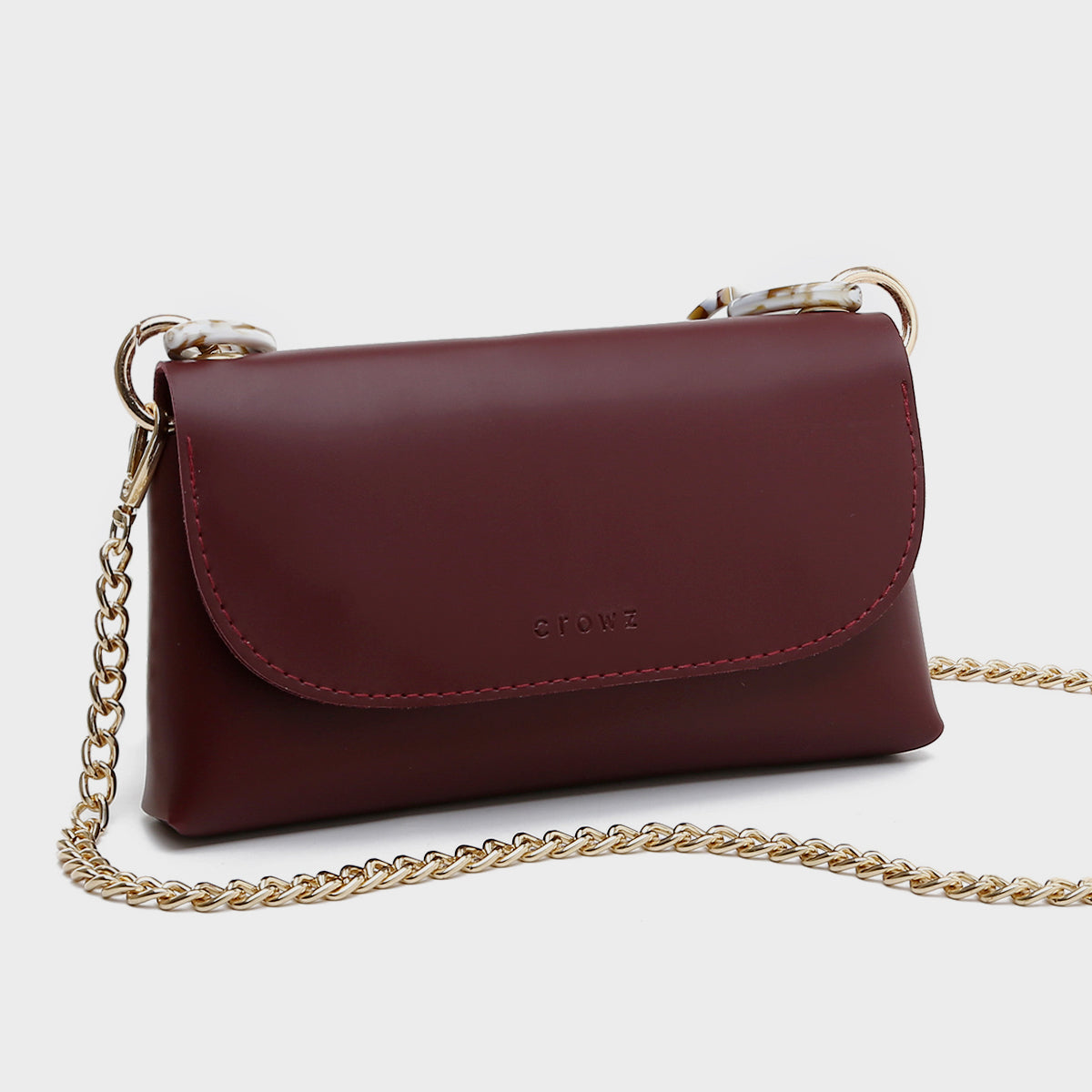 Chain handle flapover slim PU leather crossbody bag