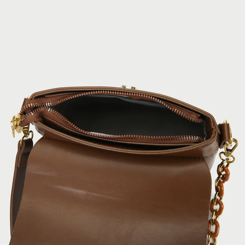 Retro studded flap chained strap PU leather crossbody bag
