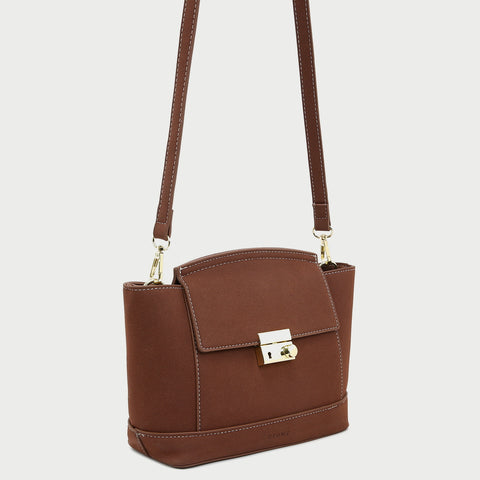 Modern metal-closure flap sculptural faux suede crossbody bag
