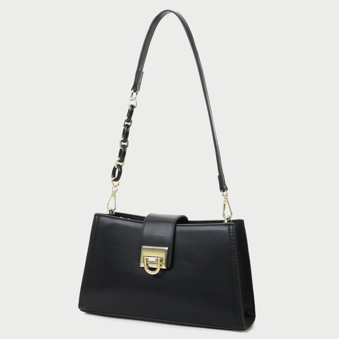 Contrast chain strap trapezoid PU leather shoulder bag