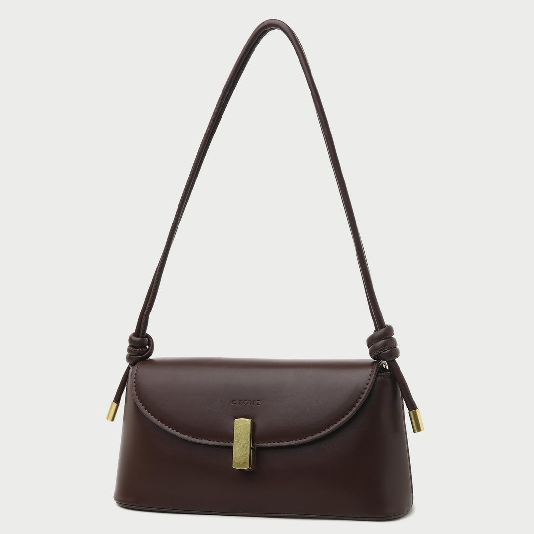 Metal clasp flap knotted strap PU leather shoulder bag