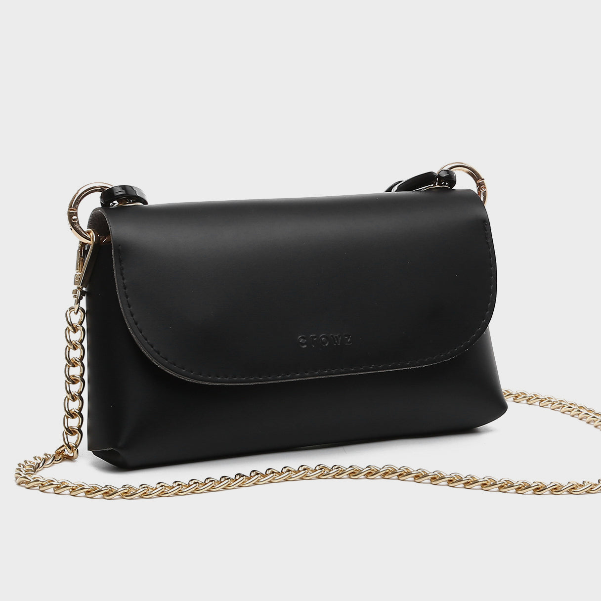 Chain handle flapover slim PU leather crossbody bag