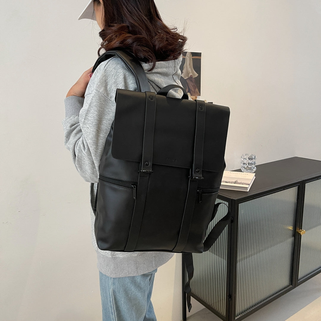 bucket strap and zip detail unisex PU leather backpack