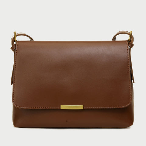 Metal hardware flap style PU leather crossbody bag