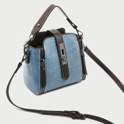 Metal turn-lock strap zip side PU leather crossbody bag