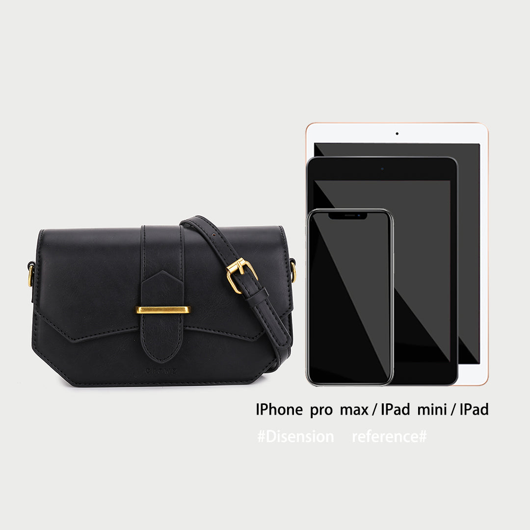 Retro saddle-inspired strap detail flap PU leather crossbody bag