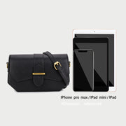 Retro saddle-inspired strap detail flap PU leather crossbody bag
