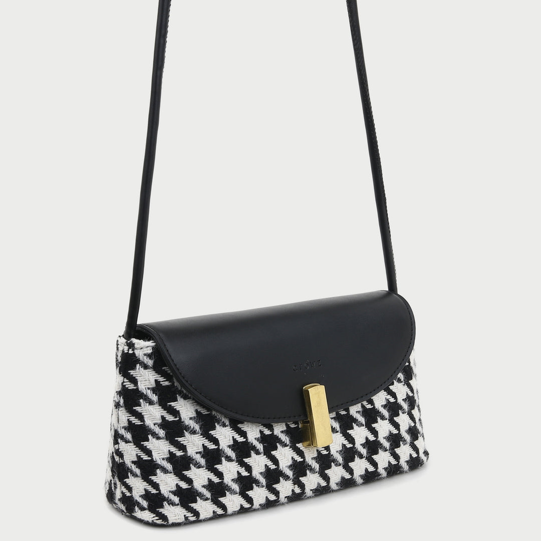 Metal clasp flap knotted strap PU leather shoulder bag