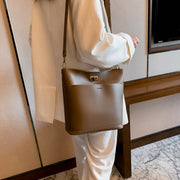 Minimalistic front pocket turn-lock PU leather bucket bag