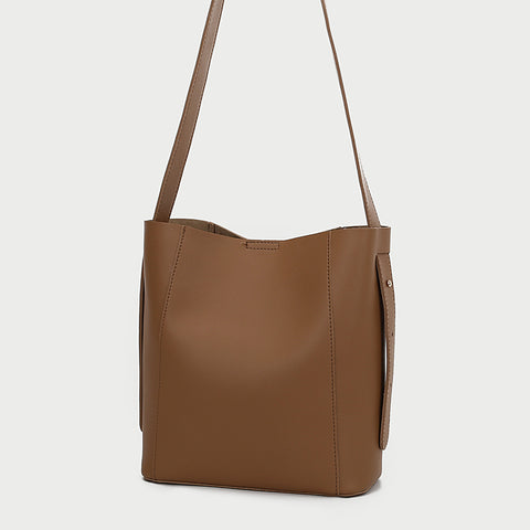 Topstitching PU leather 2-in-1 bucket bag