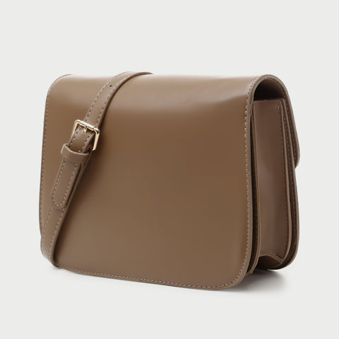 Metal clasp flap front PU leather crossbody bag