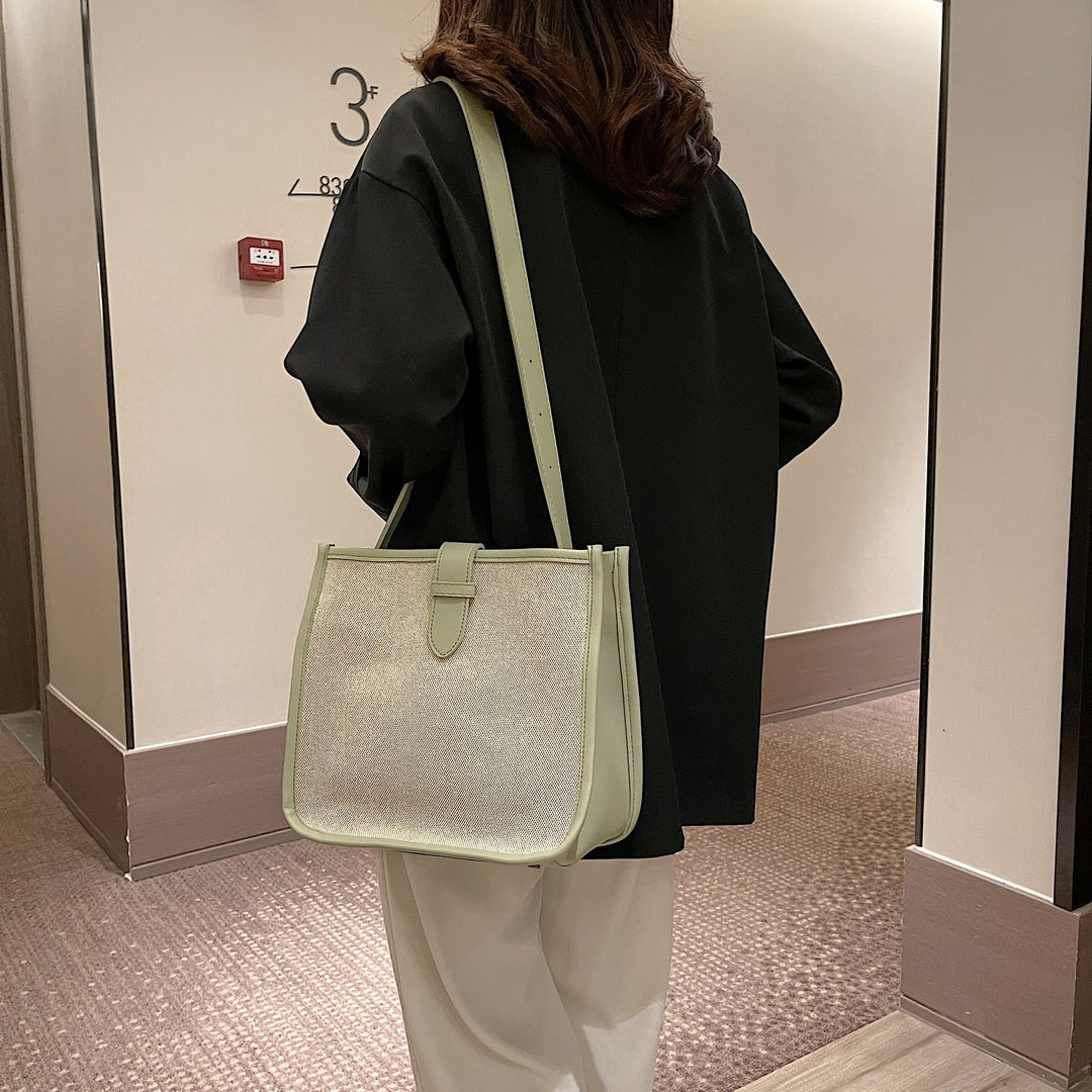 Contrast PU leather gusset strap detail canvas crossbody bag