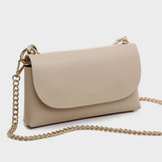 Chain handle flapover slim PU leather crossbody bag