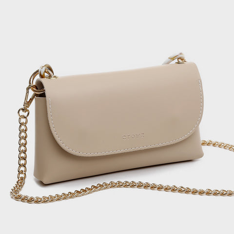 Chain handle flapover slim PU leather crossbody bag