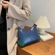 Metal chain handle detail crease-effect PU leather crossbody bag