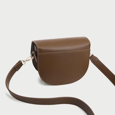 Elegant metal closure PU leather saddle crossbody bag